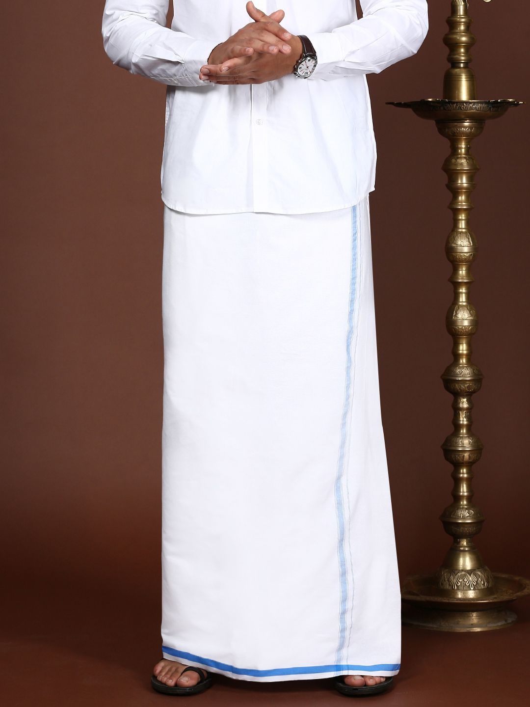 

WHITE HEART Men Pure Cotton Single Layer Dhoti with Coloured Border