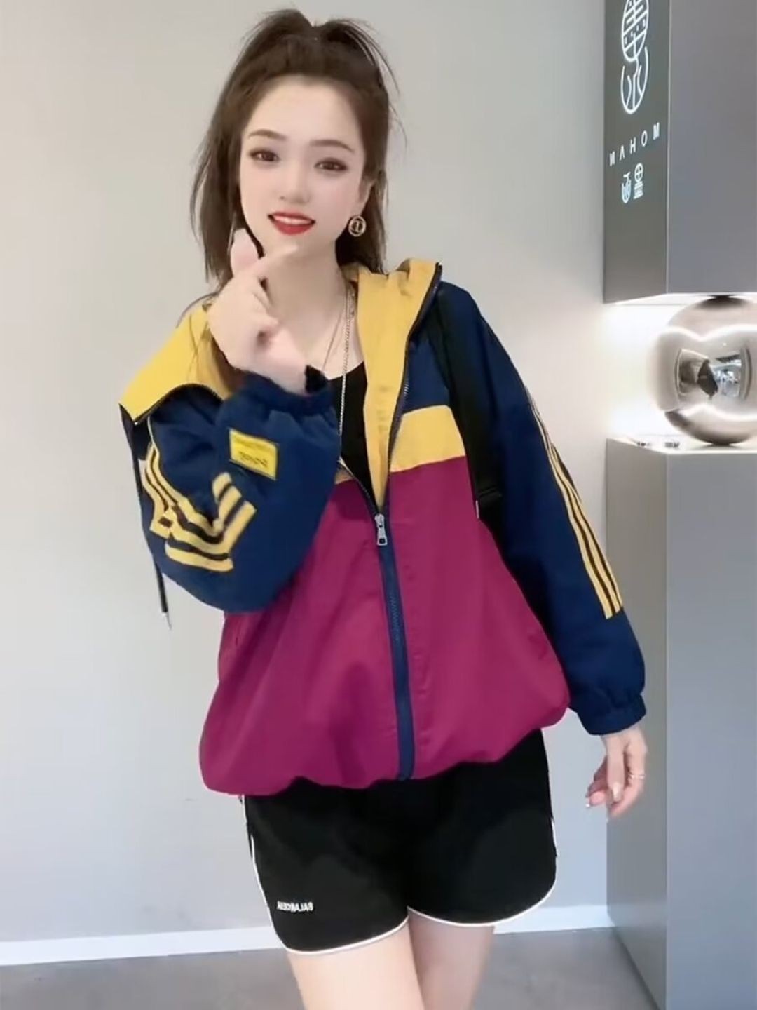 

StyleCast Women Hooded Colourblocked Cotton Casual Bomber Jacket, Pink