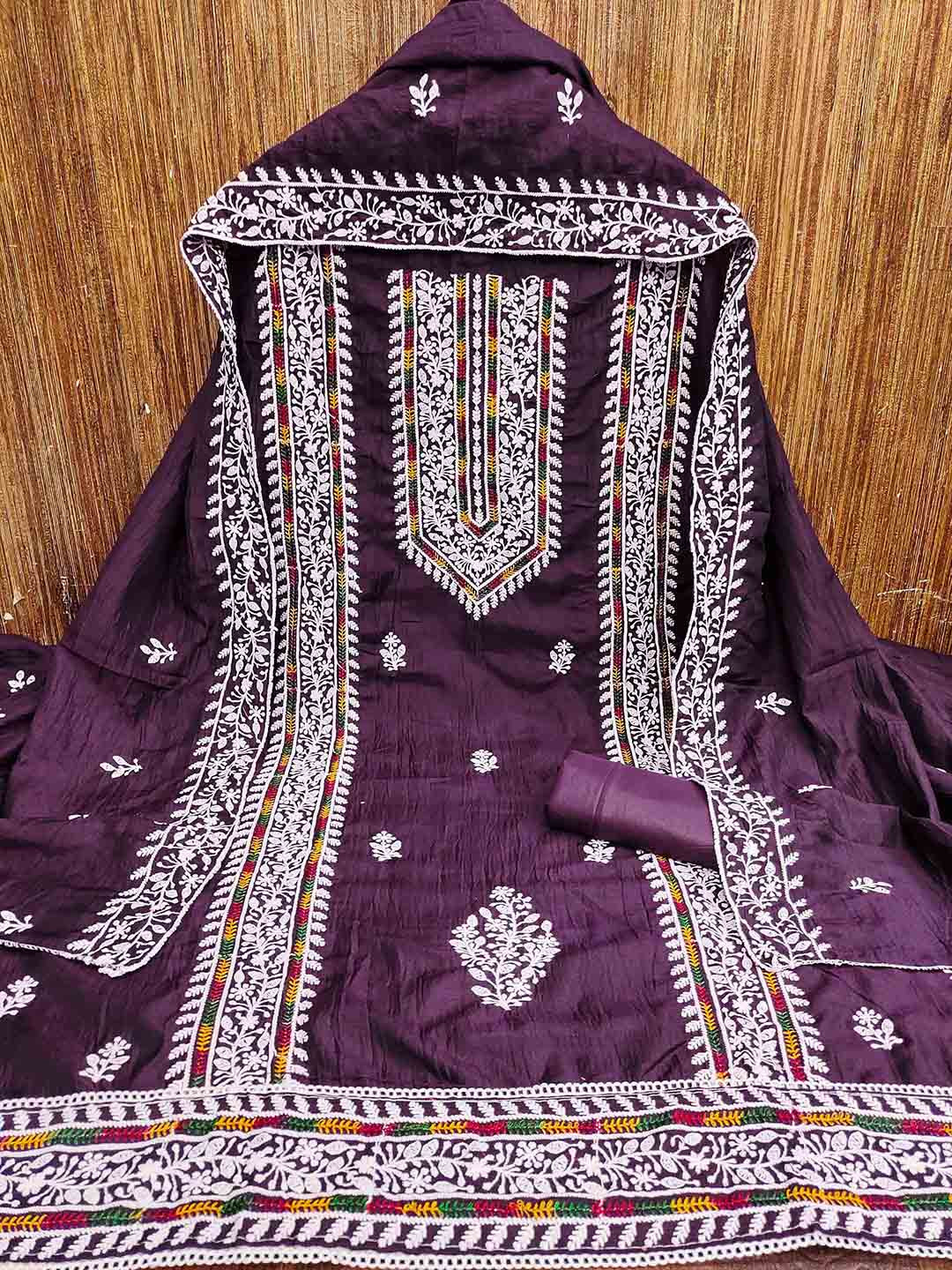 

KALINI Floral Embroidered Unstitched Dress Material, Purple