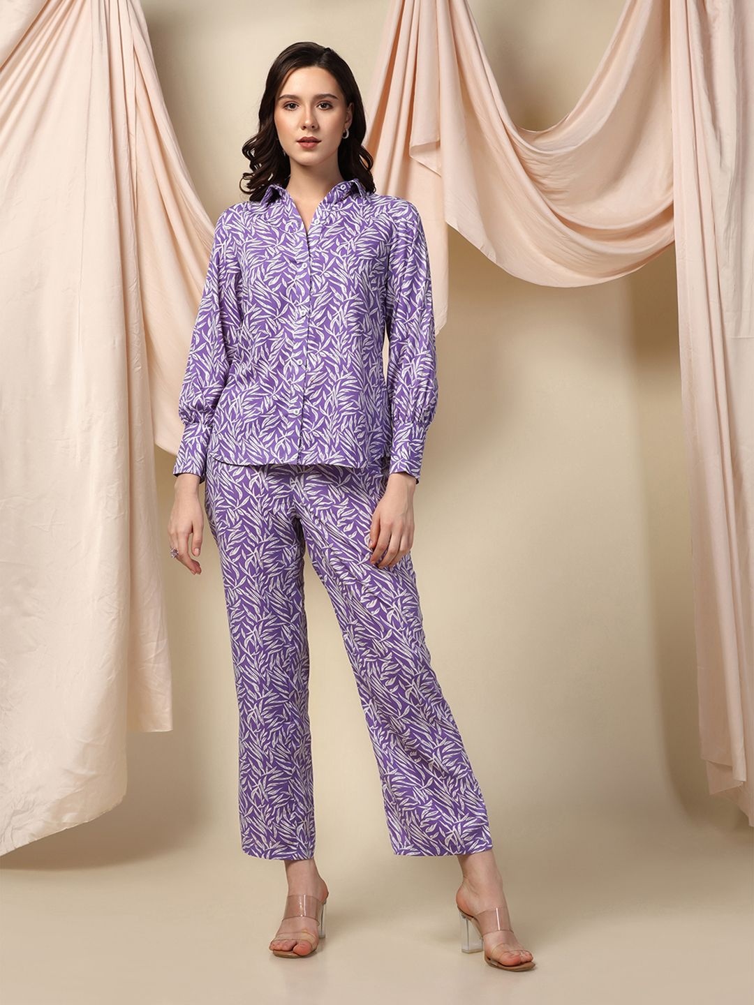 

HIVA TRENDZ Printed Shirt Collar Long Sleeves Shirt & Trouser, Purple