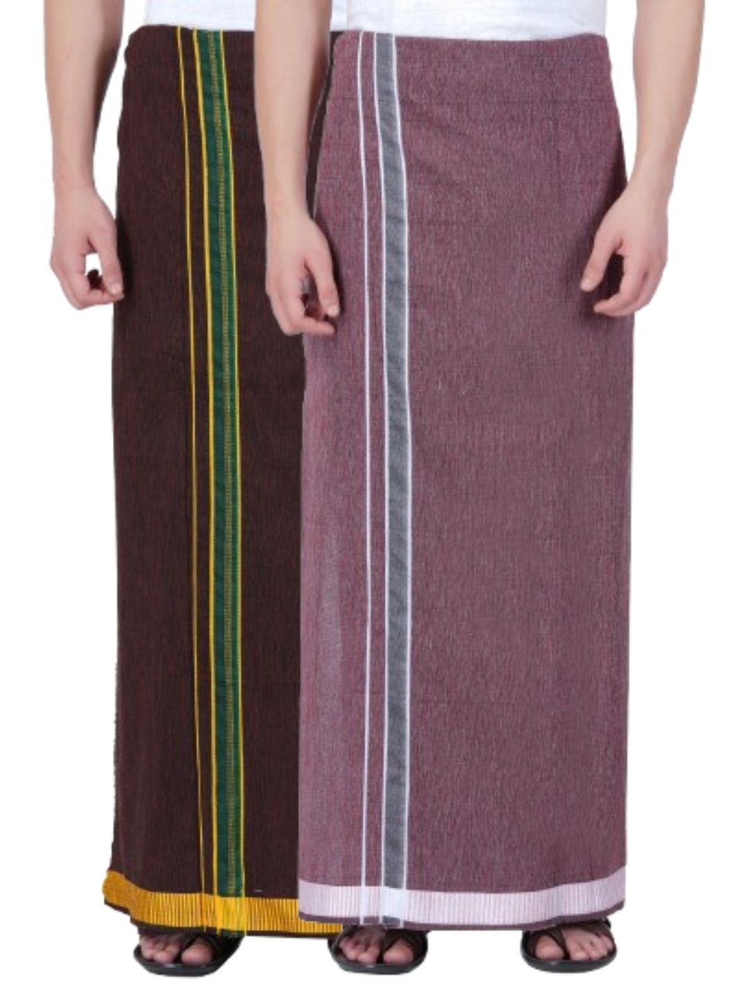 

Ethazh Men Pack of 2 Cotton Dhotis, Brown