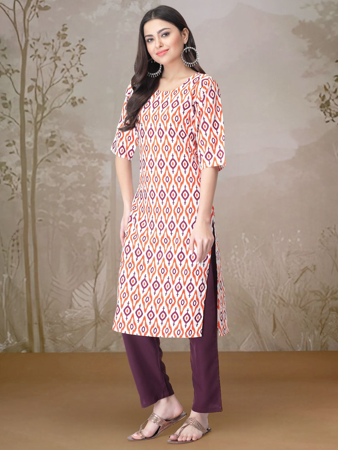 

7Threads Ethnic Motifs Printed Round Neck Straight Kurta With Trousers, White