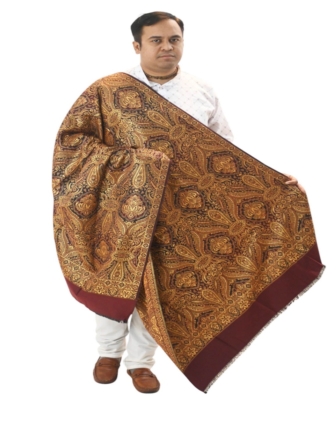

Vrinde Ethnic Motifs Embroidered Woollen Shawl, Brown