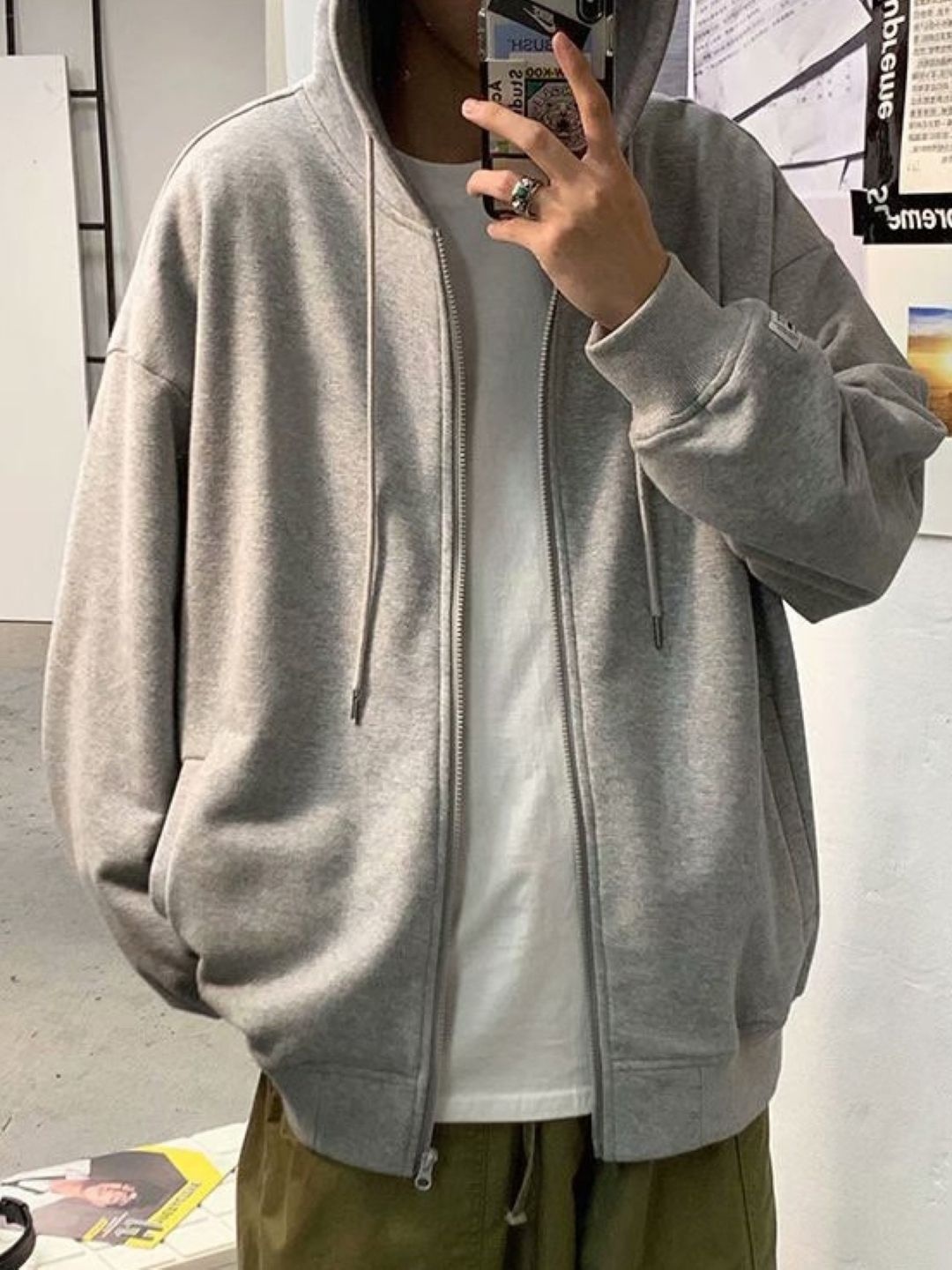 

StyleCast Men Hooded Solid Casual Bomber Jacket, Grey