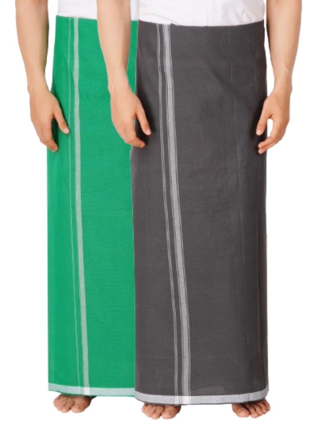 

Ethazh Men Pack of 2 Slip-On Dhotis, Green
