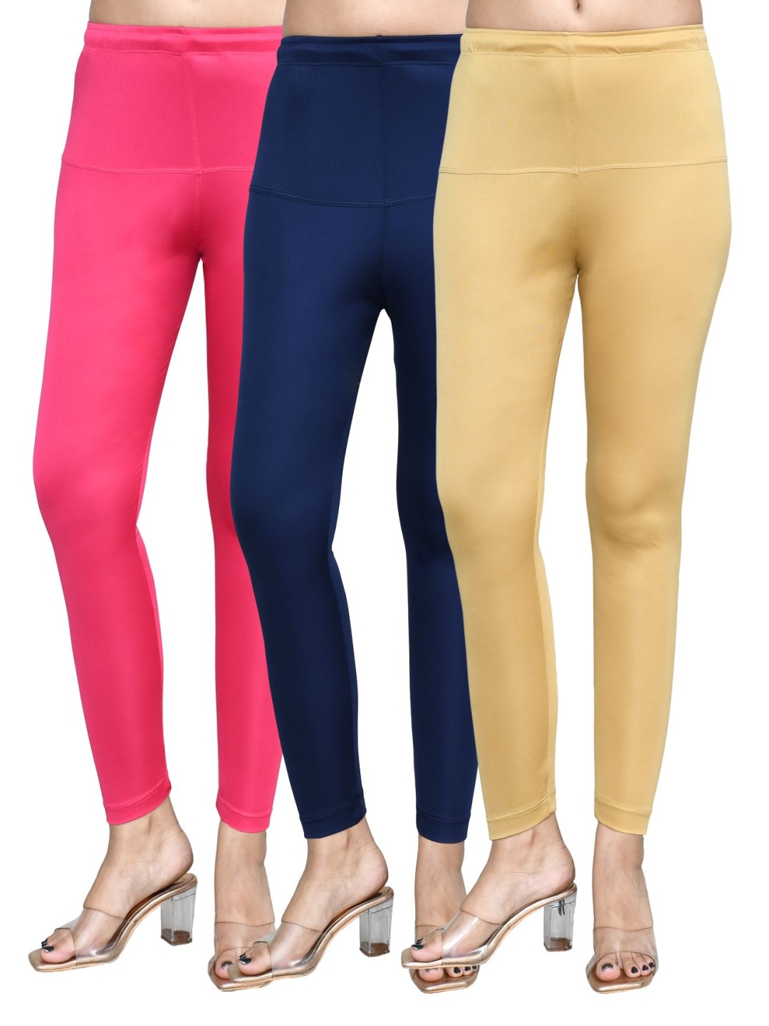 

RAPL Women Pack Of 3 Cotton Blend Breathable Ankle Length Leggings, Pink