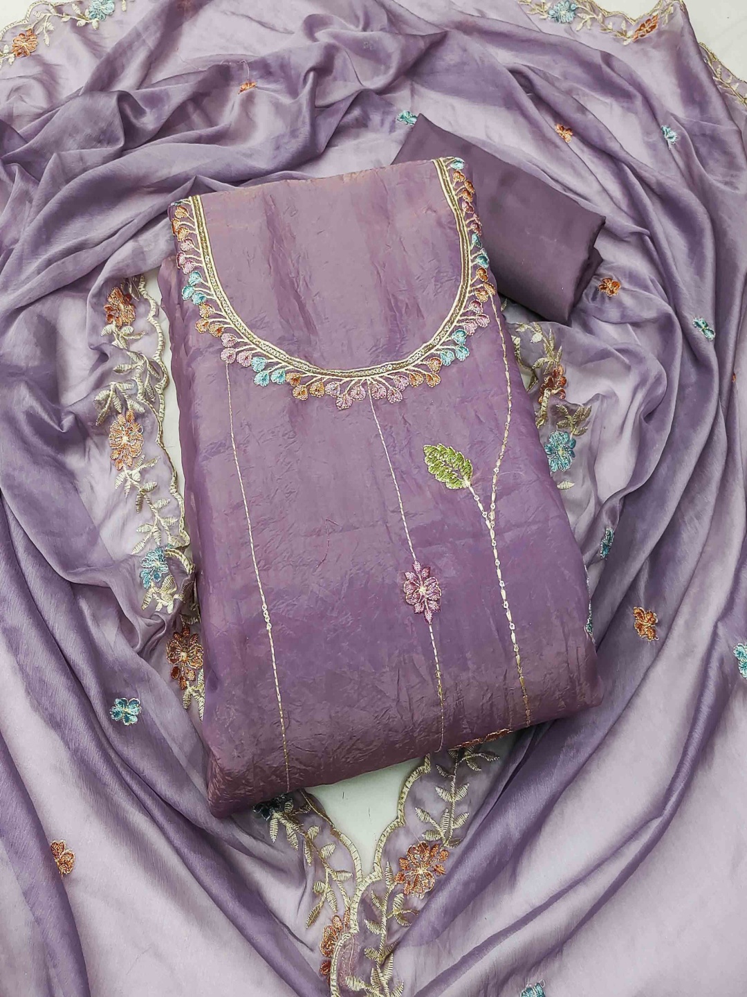 

KALINI Floral Embroidered Sequinned Unstitched Dress Material, Lavender