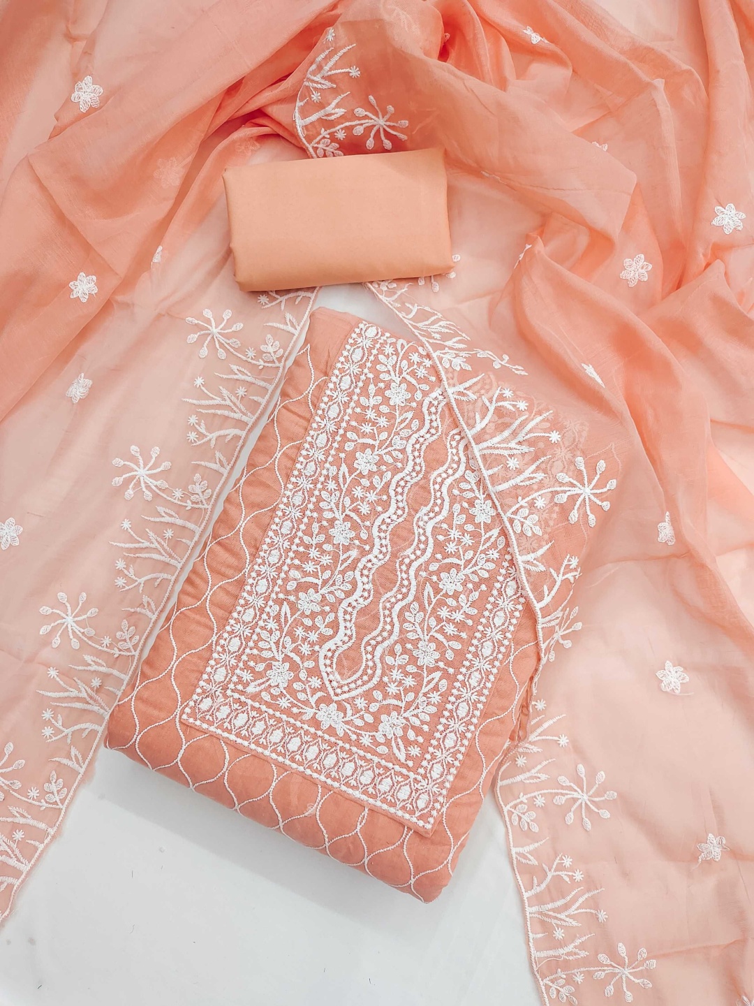 

Panzora Floral Embroidered Chanderi Silk Unstitched Dress Material, Orange