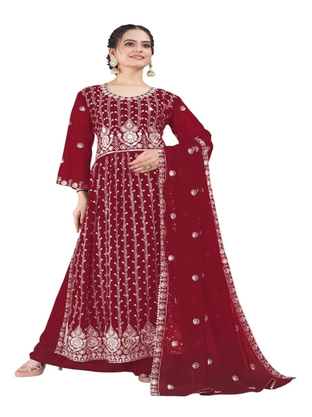 

RUDRAA FAB Ethnic Motifs Embroidered Kurta With Palazzos And Dupatta, Red