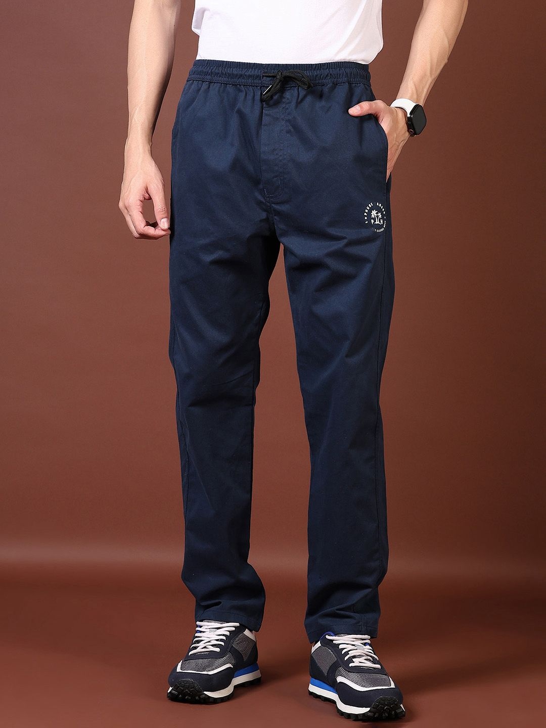 

V-Mart Men Regular Fit Cotton Track Pant, Navy blue