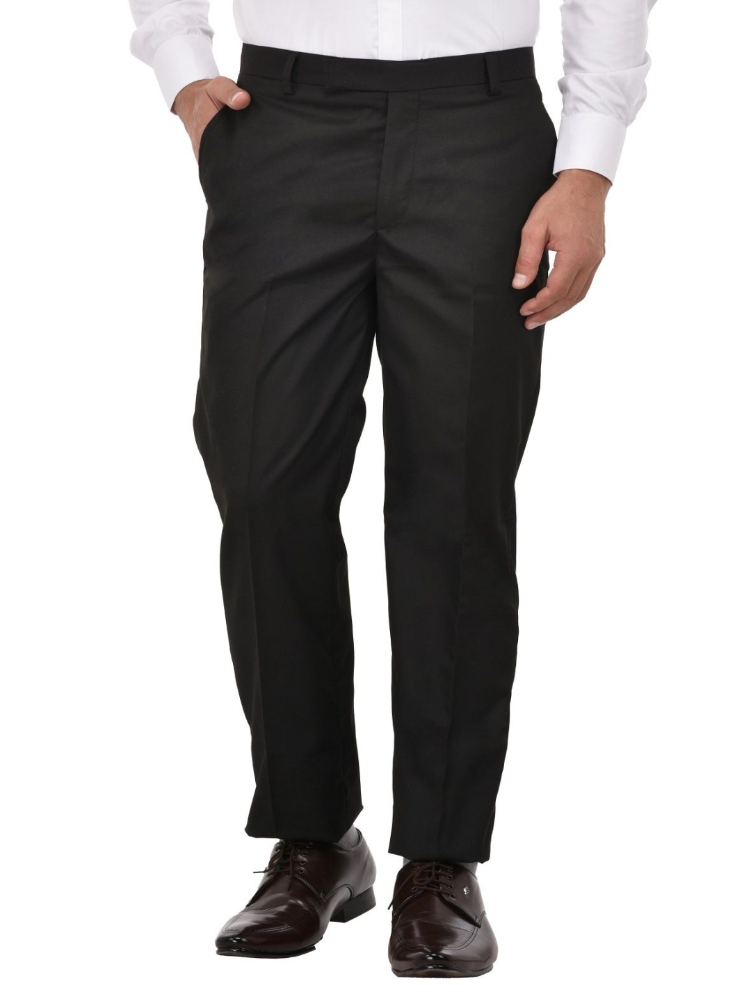 

READYON Men Smart Regular Fit Mid-Rise Cotton Formal Trousers, Black