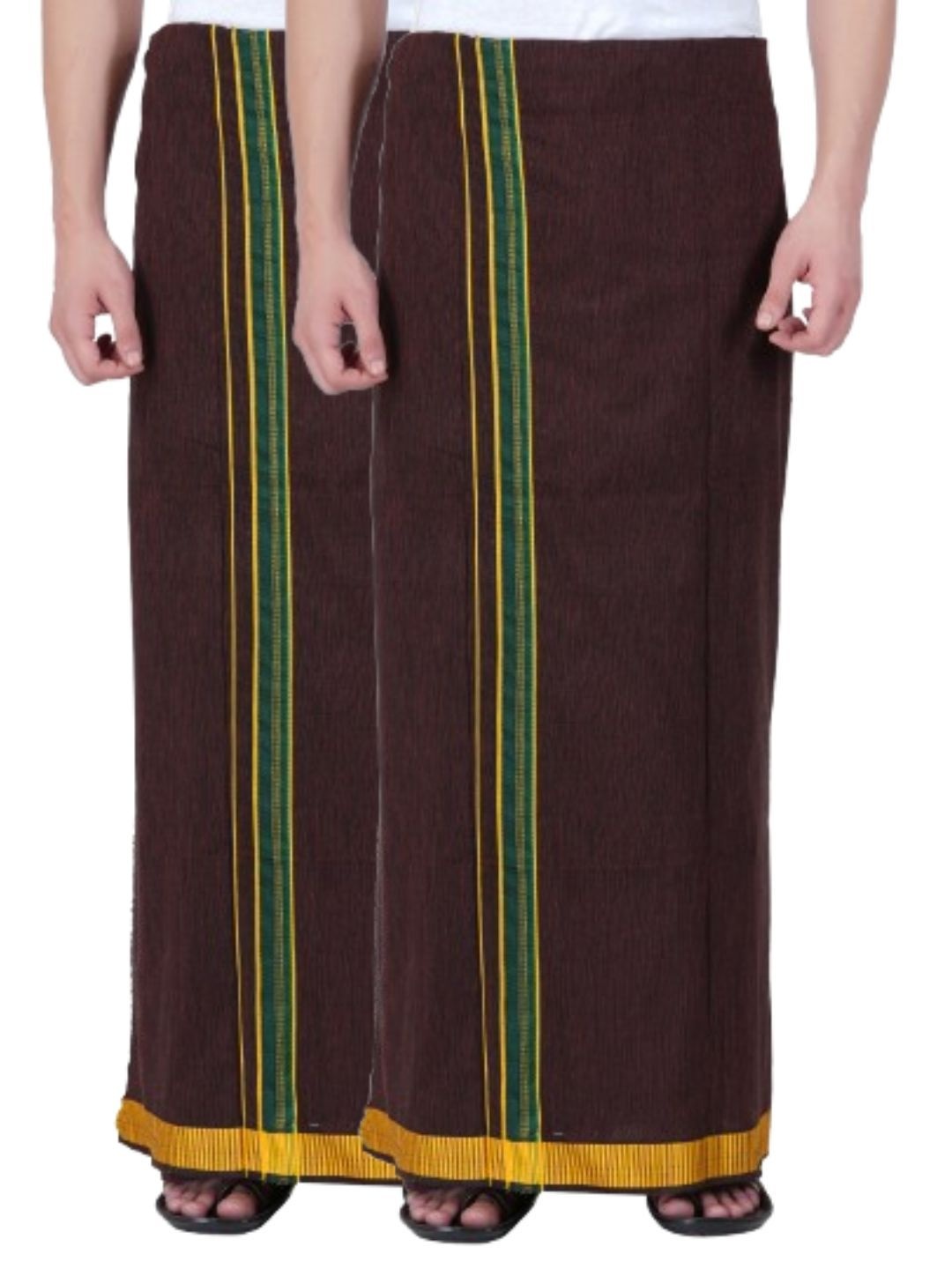 

Ethazh Men Set of 2 Cotton Slip-On Dhotis, Brown