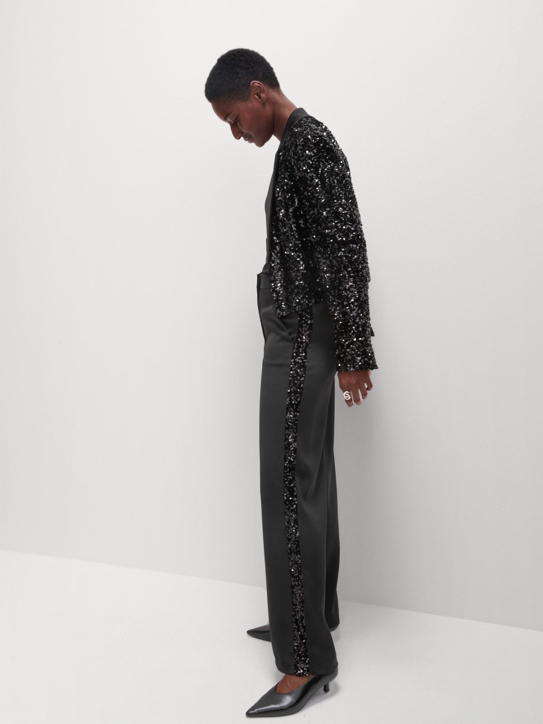 

Marks & Spencer Women Floral Embroidered High-Rise Trousers, Black