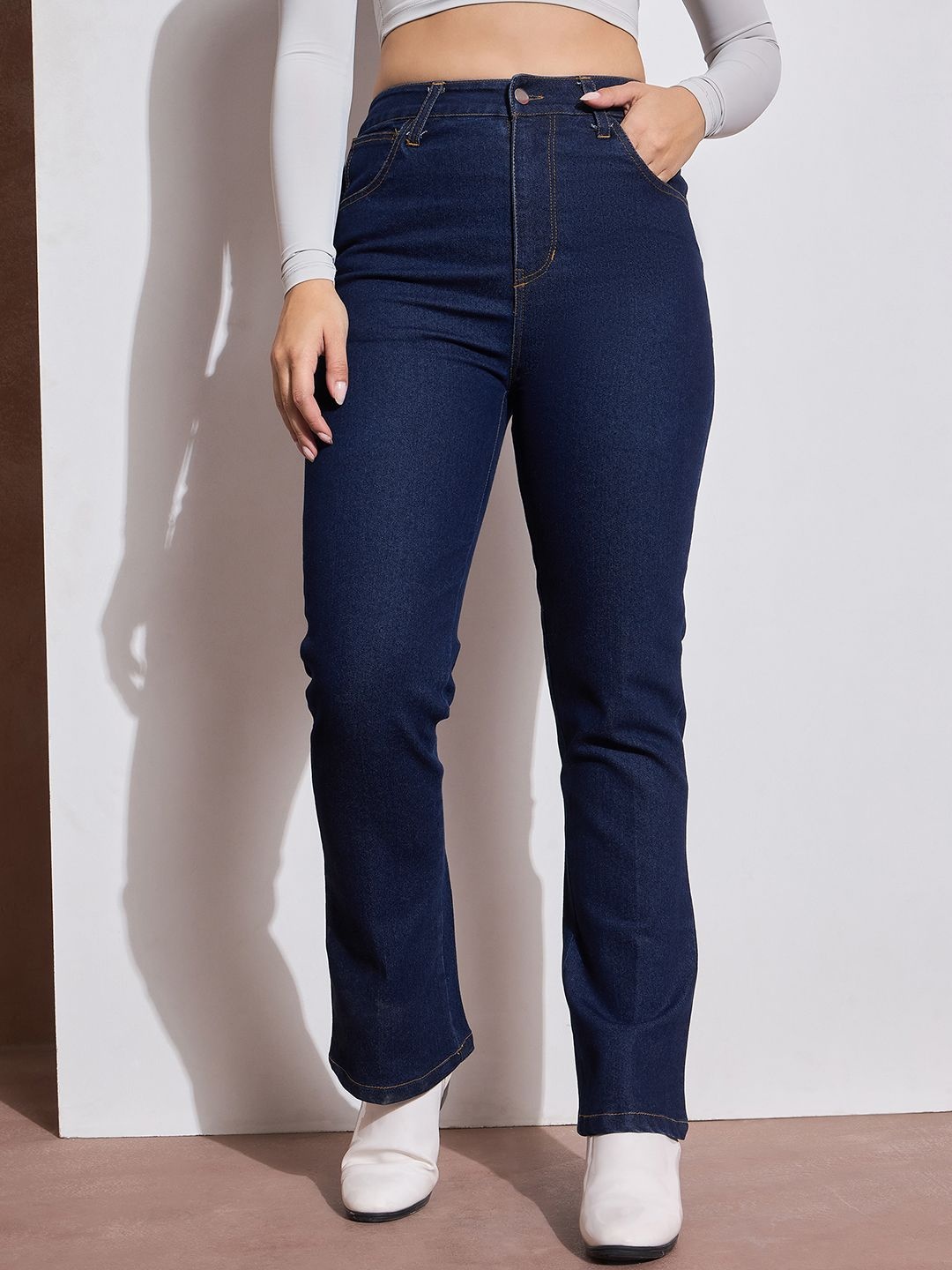 

DRAPE AND DAZZLE Women Slim bootcut High-Rise Jeans, Navy blue