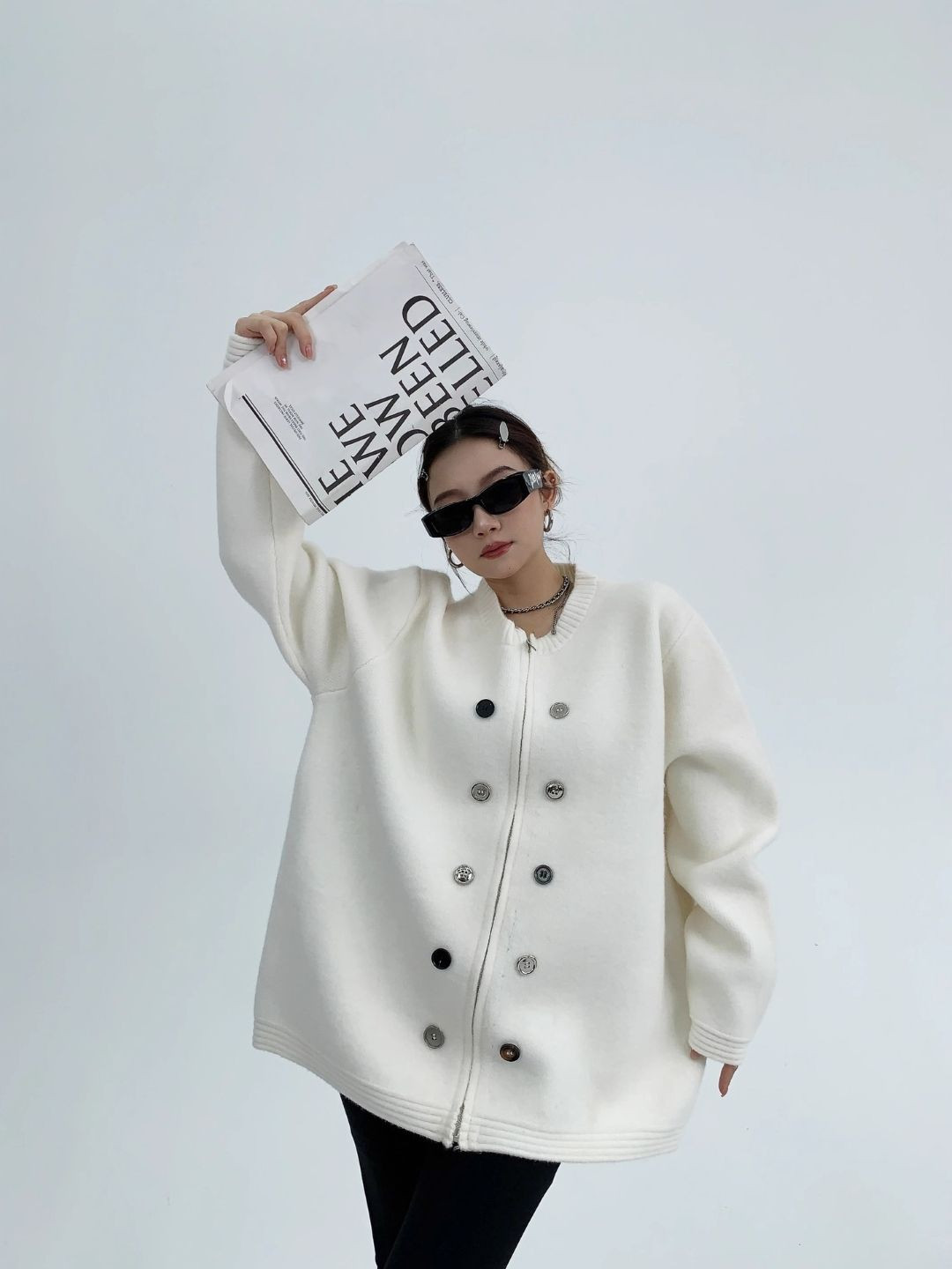 

StyleCast Women Mandarin Collar Solid Casual Bomber Jacket, White