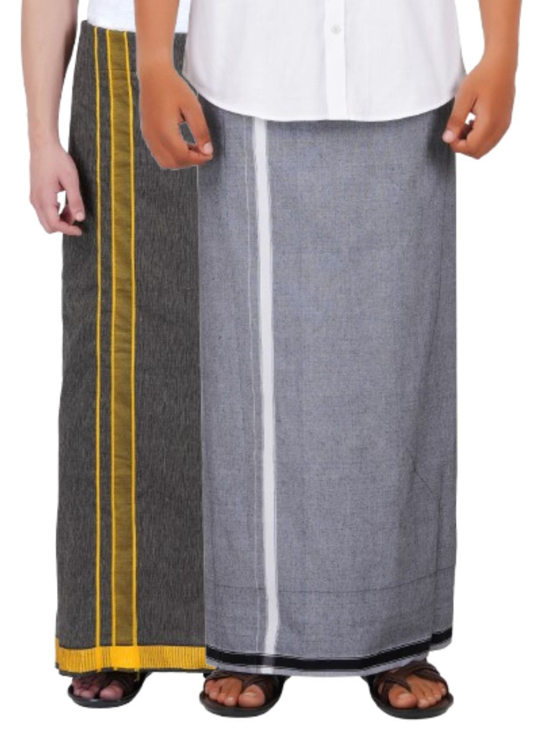 

Ethazh Men Pack of 2 Cotton Dhotis, Grey