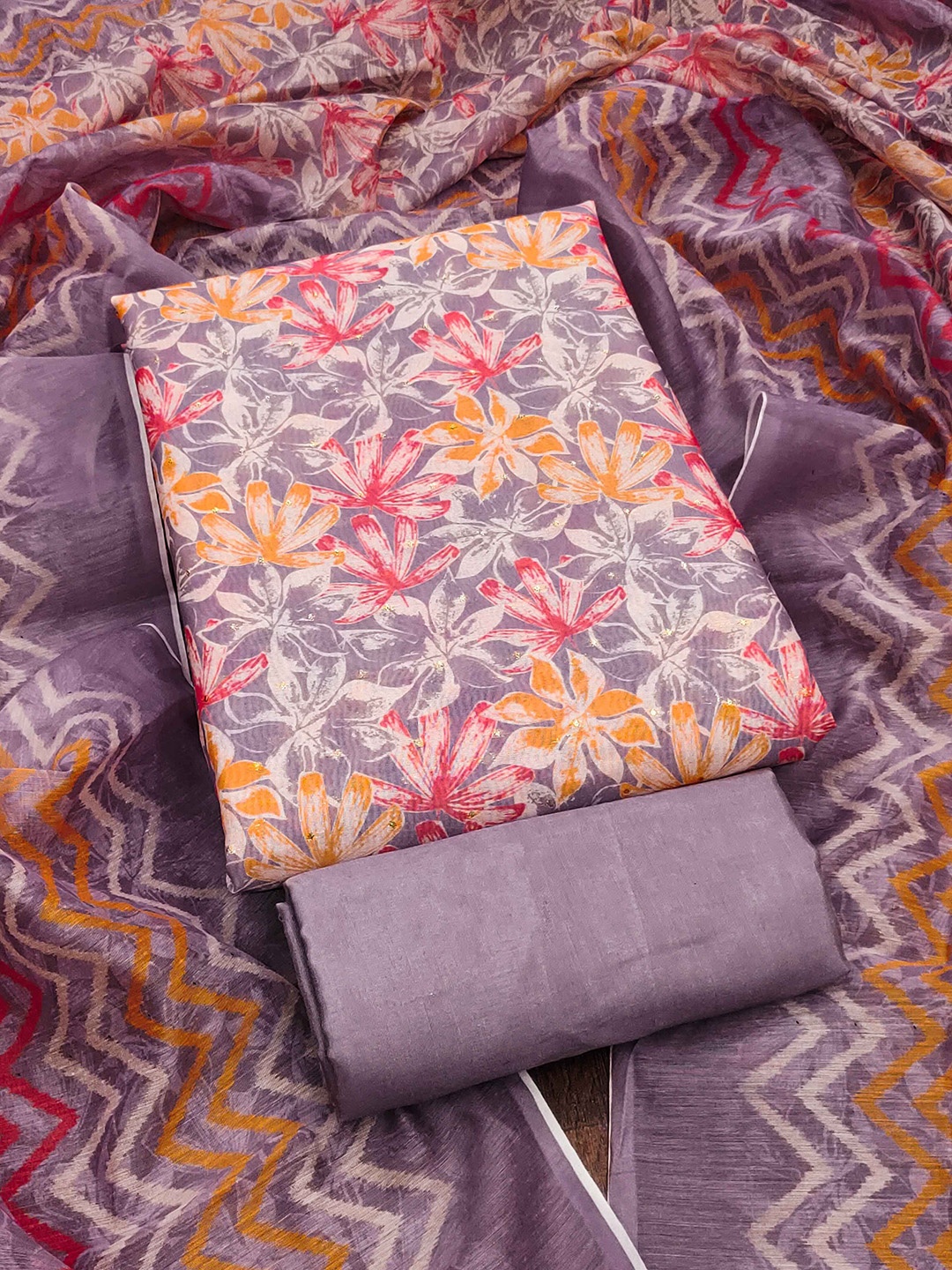

RUDRAA FAB Floral Printed Unstitched Dress Material, Purple