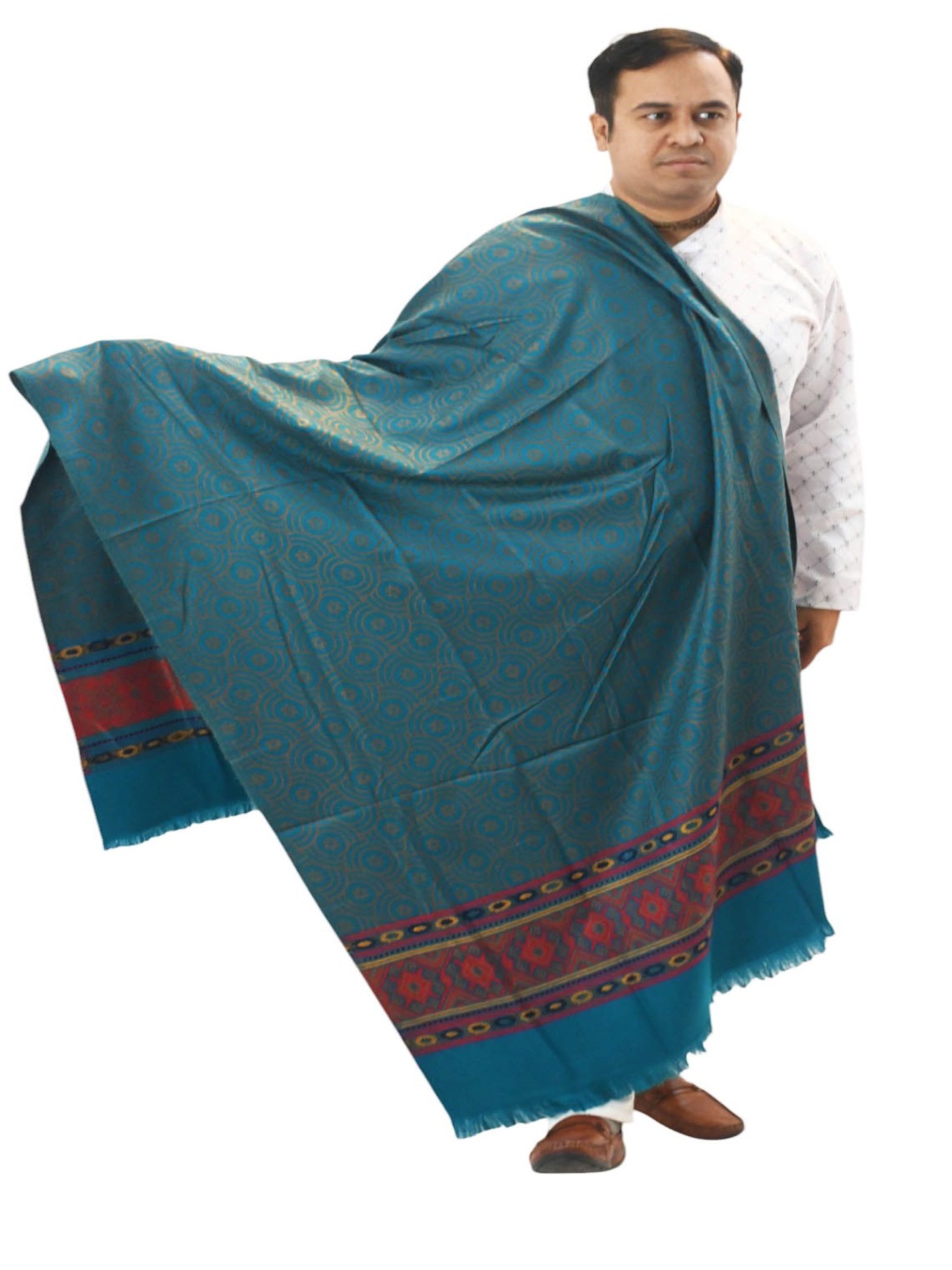 

Vrinde Men Floral Printed Shawl, Turquoise blue