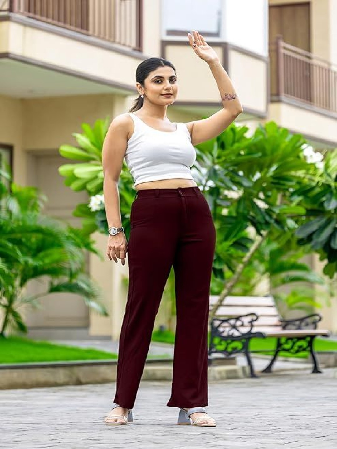 

Fashion2wear Women Smart High-Rise Regular Trousers, Purple