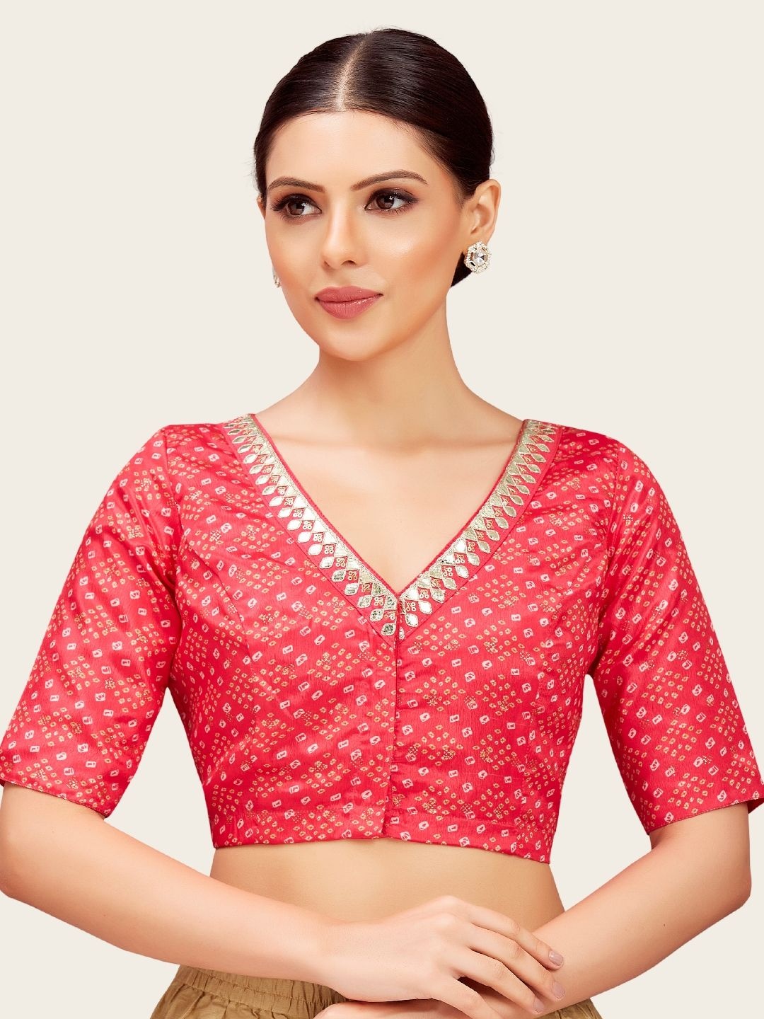 

Studio Shringaar Bandhni Printed Gotta Patti Saree Blouse, Pink