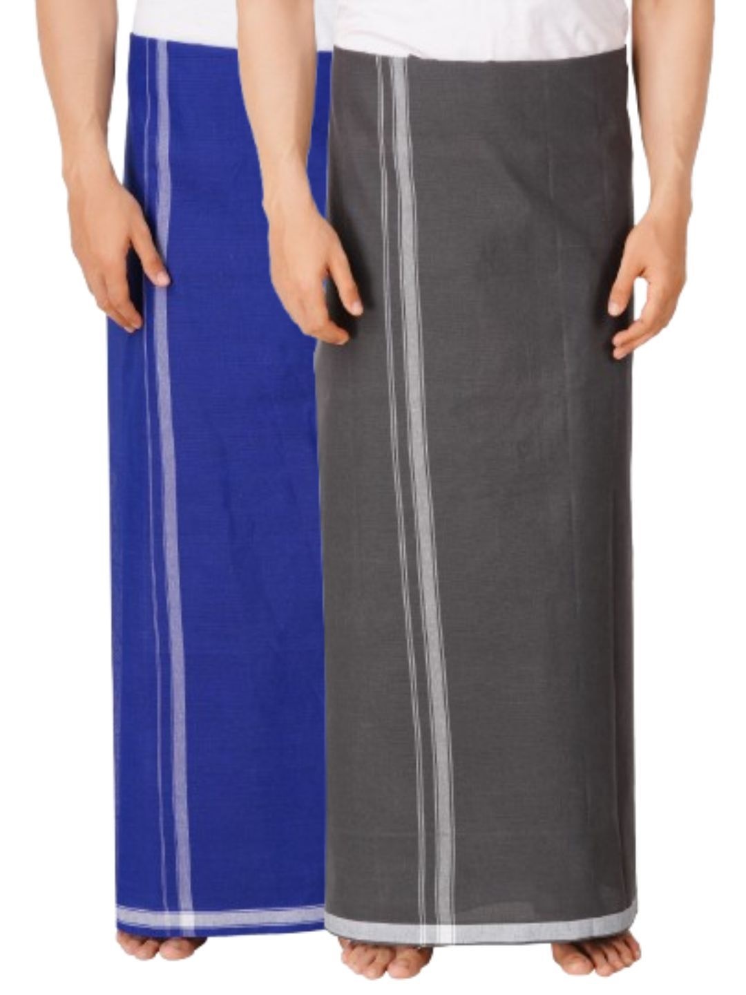

Ethazh Men Pack of 2 Cotton Dhotis, Navy blue