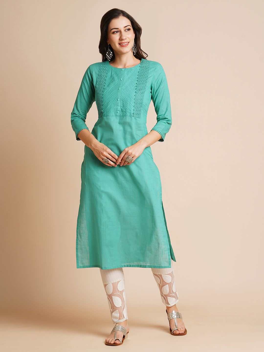 

RATAN Embroidered Round Neck Straight Kurta, Turquoise blue