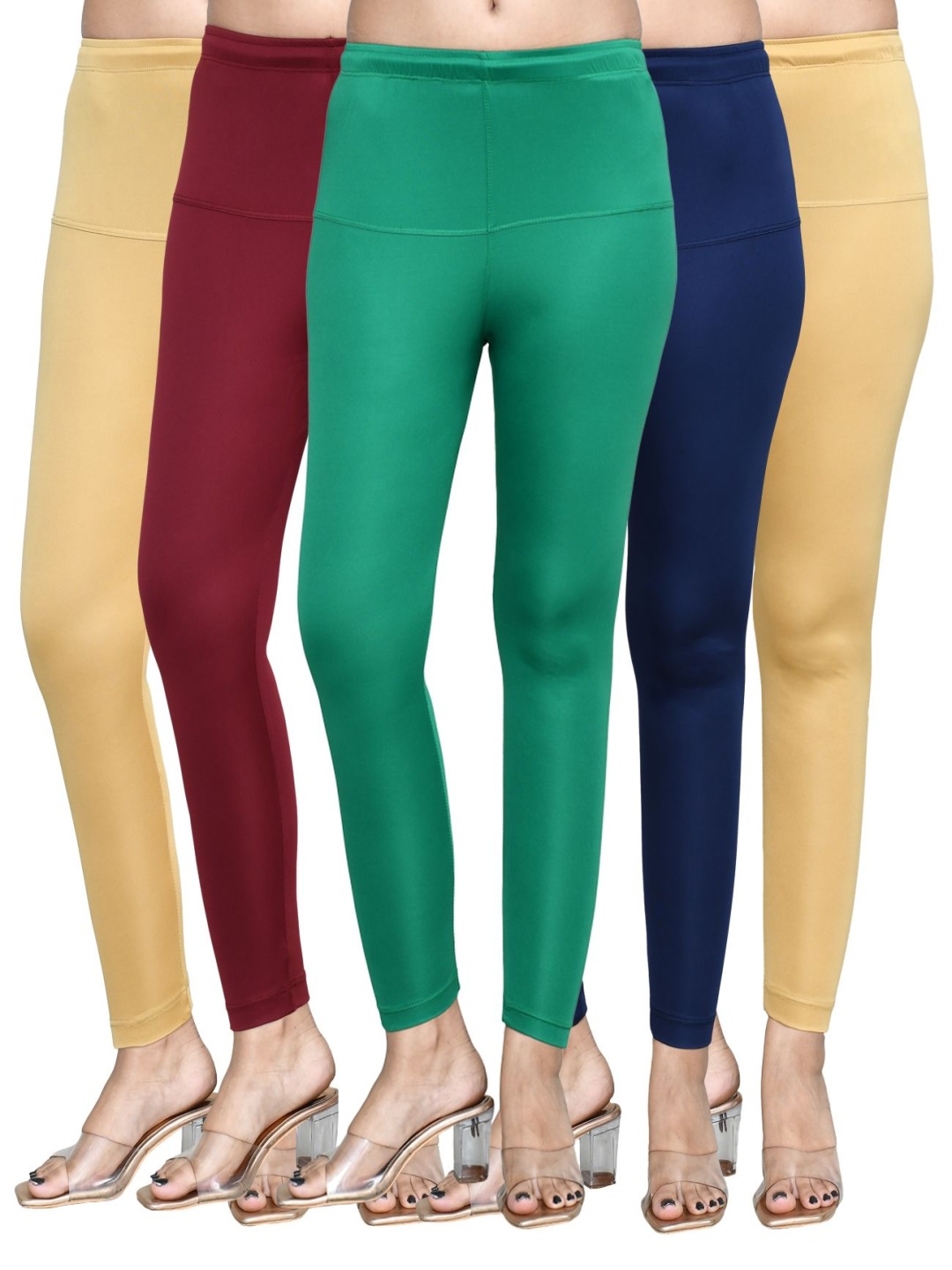 

RAPL Women Pack Of 5 Cotton Blend Breathable Ankle Length Leggings, Beige