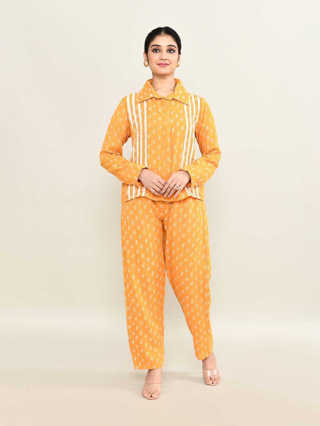 

The Maple Paisley Printed Pure Cotton Shirt With Trousers, Yellow