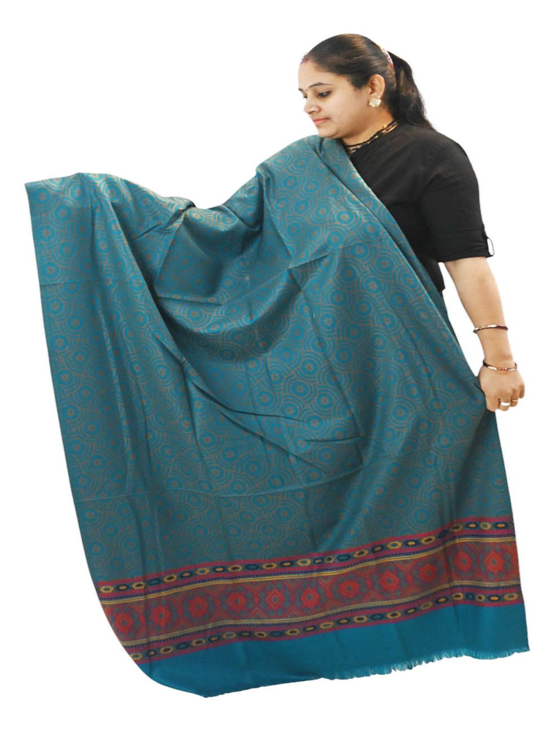 

Vrinde Kashmiri Woollen Shawl, Turquoise blue