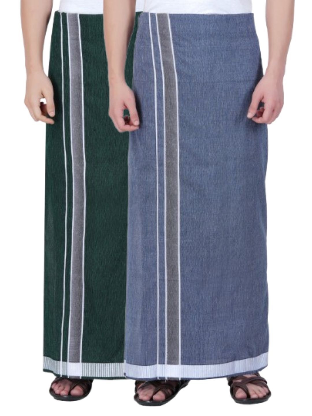 

Ethazh Men Pack of 2 Cotton Dhotis, Olive