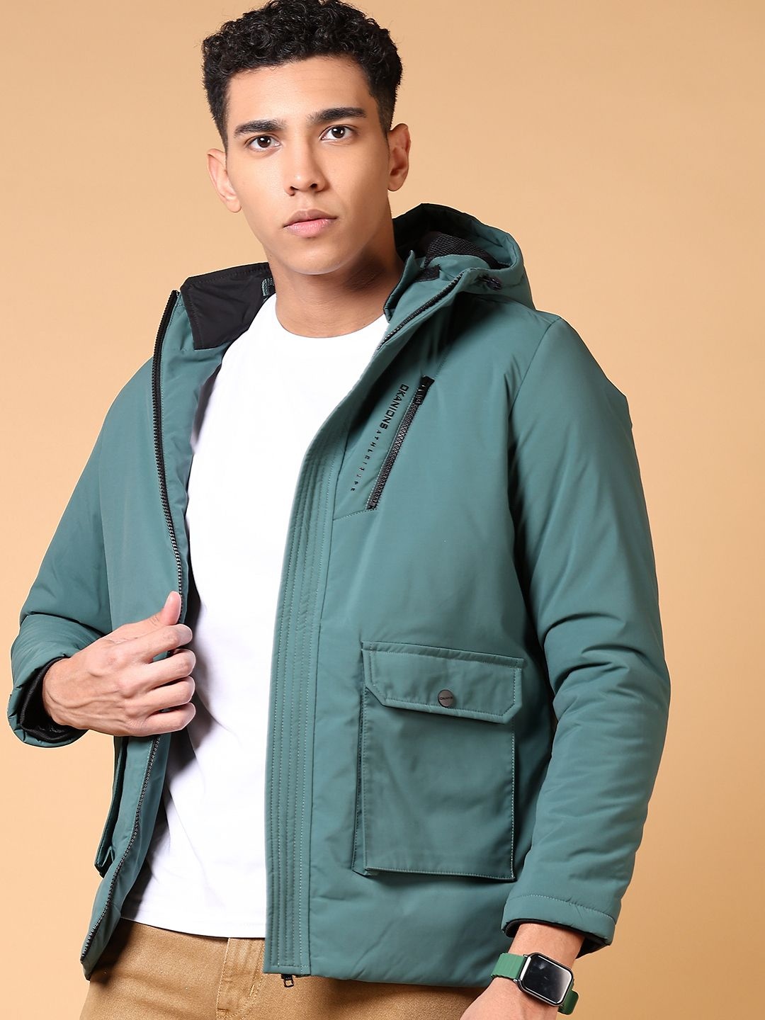 

V-Mart Men Hooded Solid Cotton Casual Padded Jacket, Teal