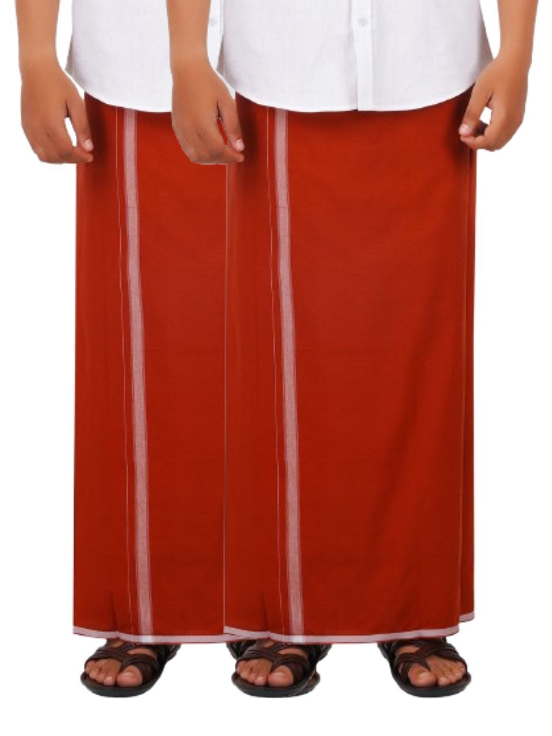 

Ethazh Men Pack of 2 Solid Cotton Dhotis, Red