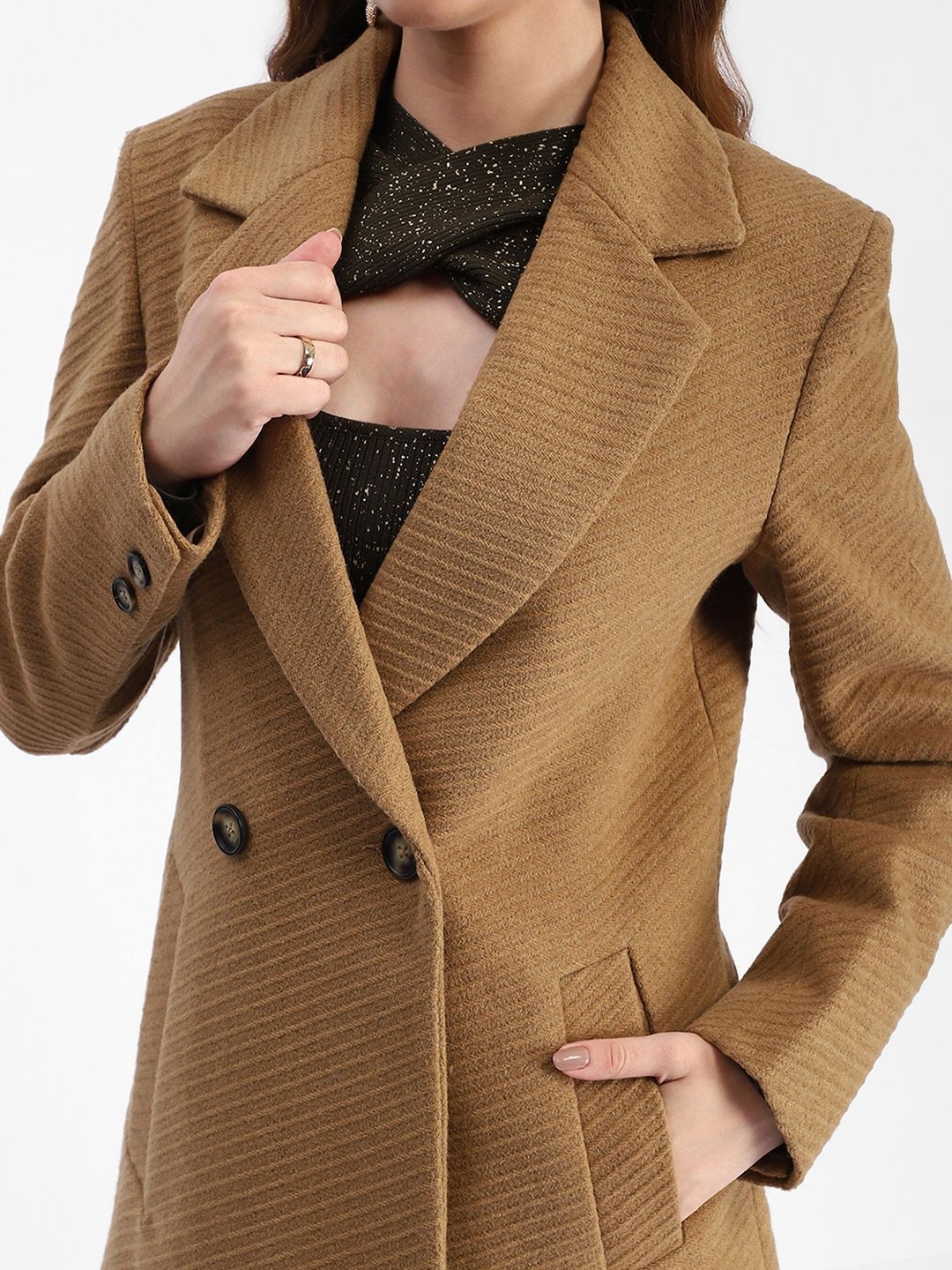 

Madame Notched Lapel Double Breasted Overcoat, Brown