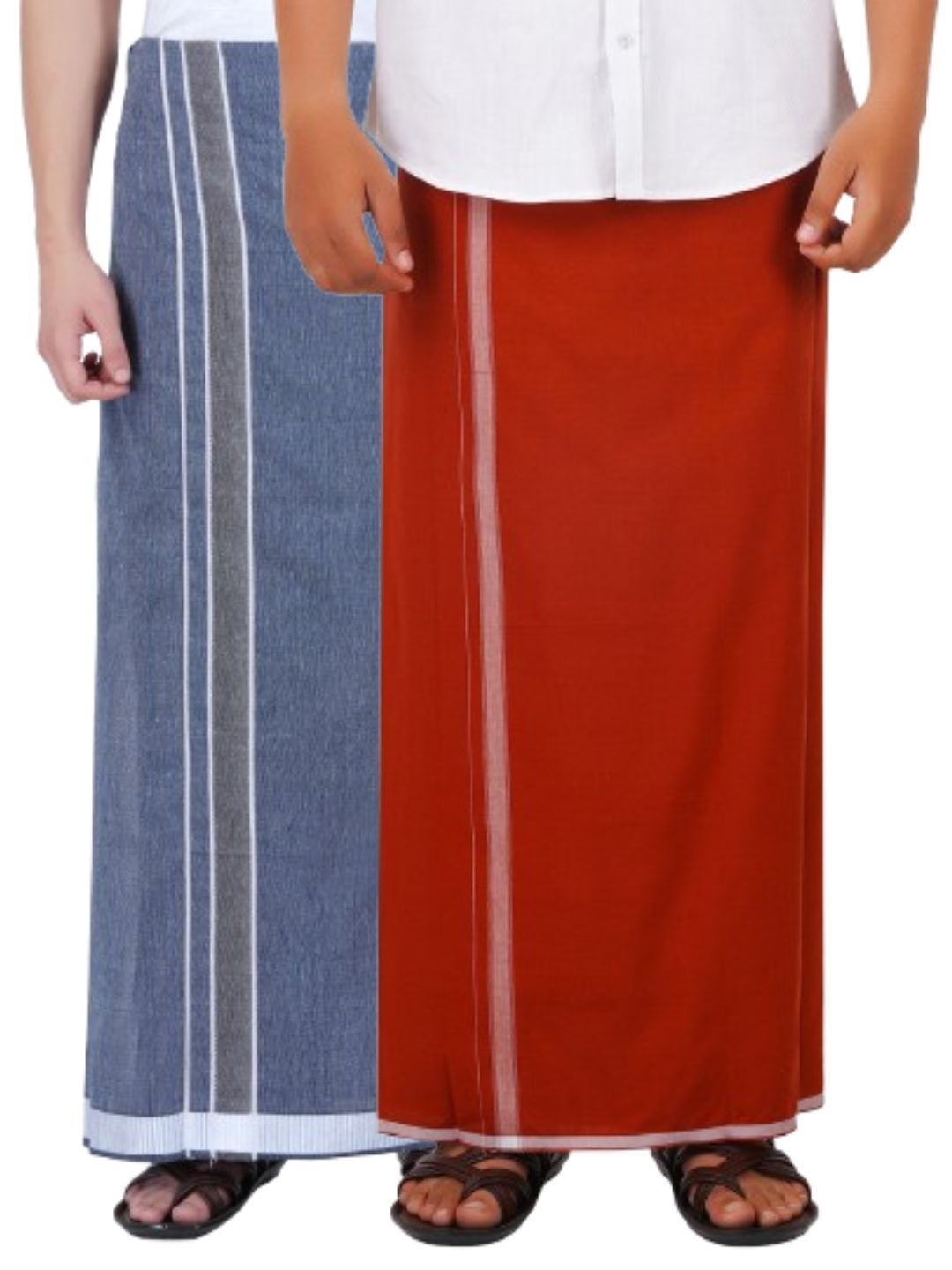 

Ethazh Men Pack of 2 Cotton Dhotis, Blue