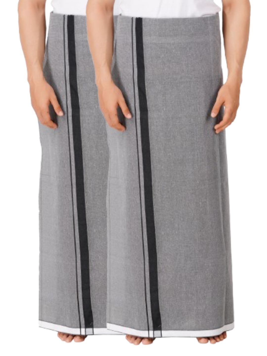 

Ethazh Men Pack of 2 Dhotis, Grey