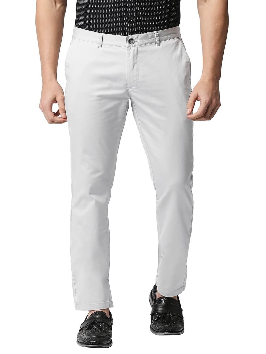 

Basics Men Cotton Tapered Fit High-Rise Chinos Trousers, Grey