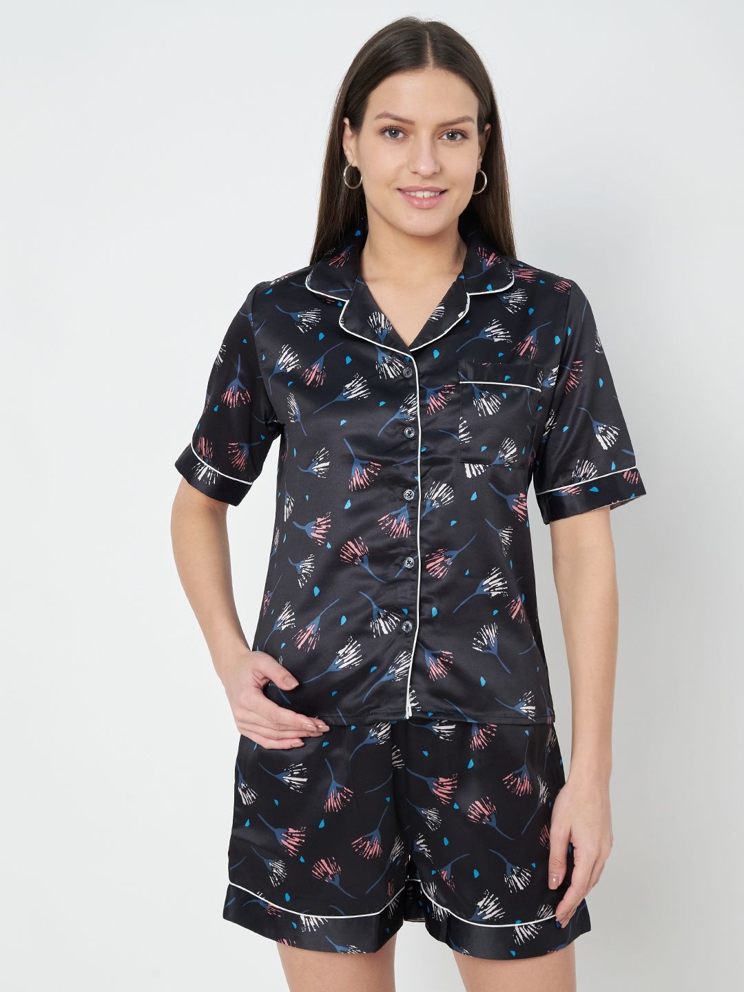 

ETC Women Floral Printed Night suit, Black