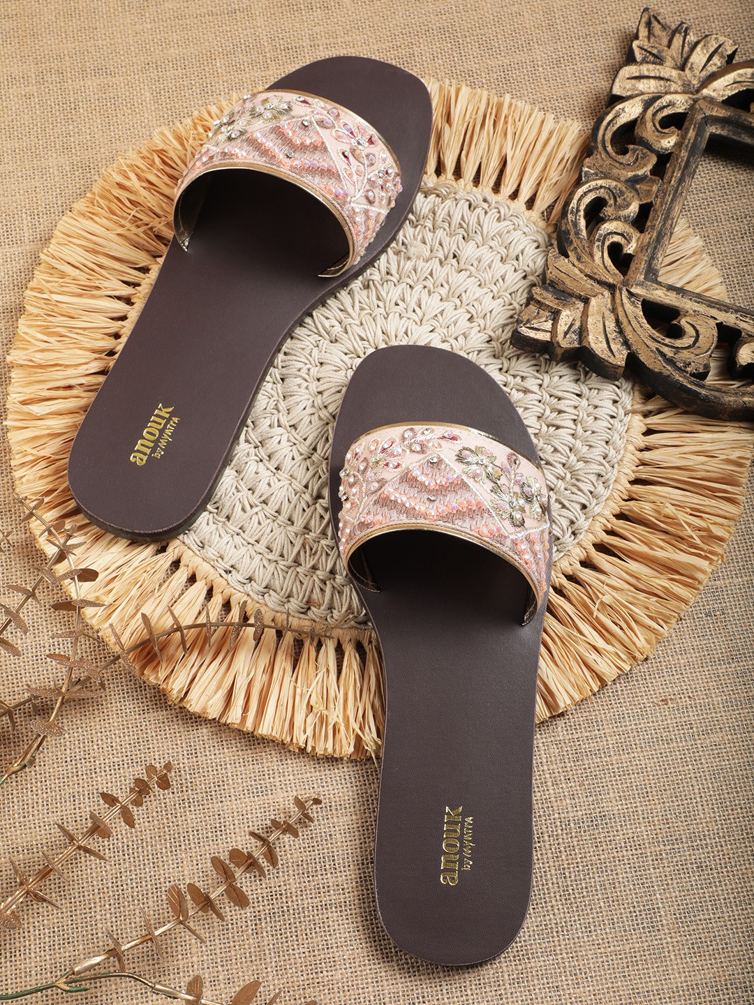 

Anouk Women Embellished Open Toe Flats, Peach
