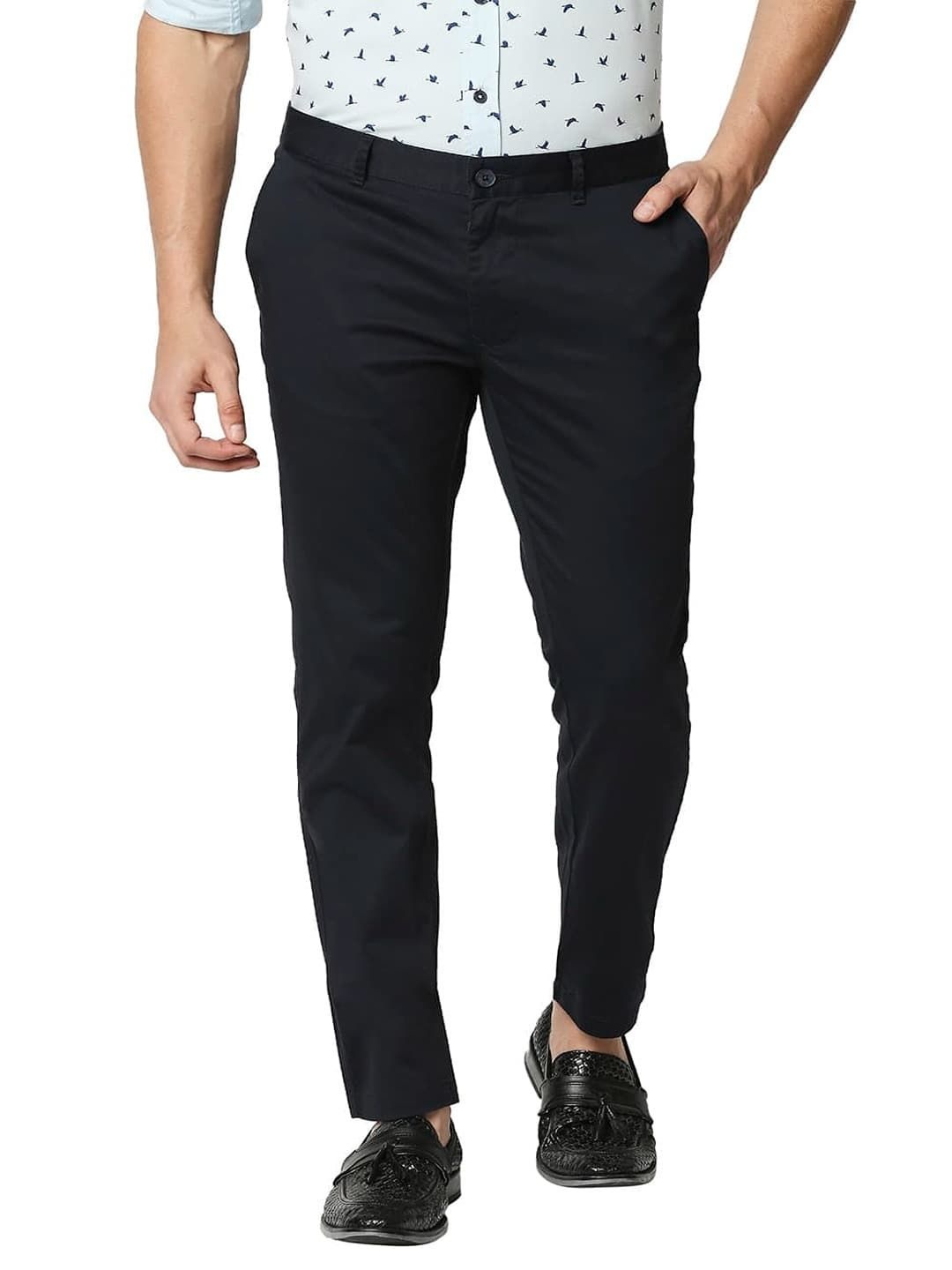 

Basics Men Cotton Tapered Fit High-Rise Chinos Trousers, Navy blue