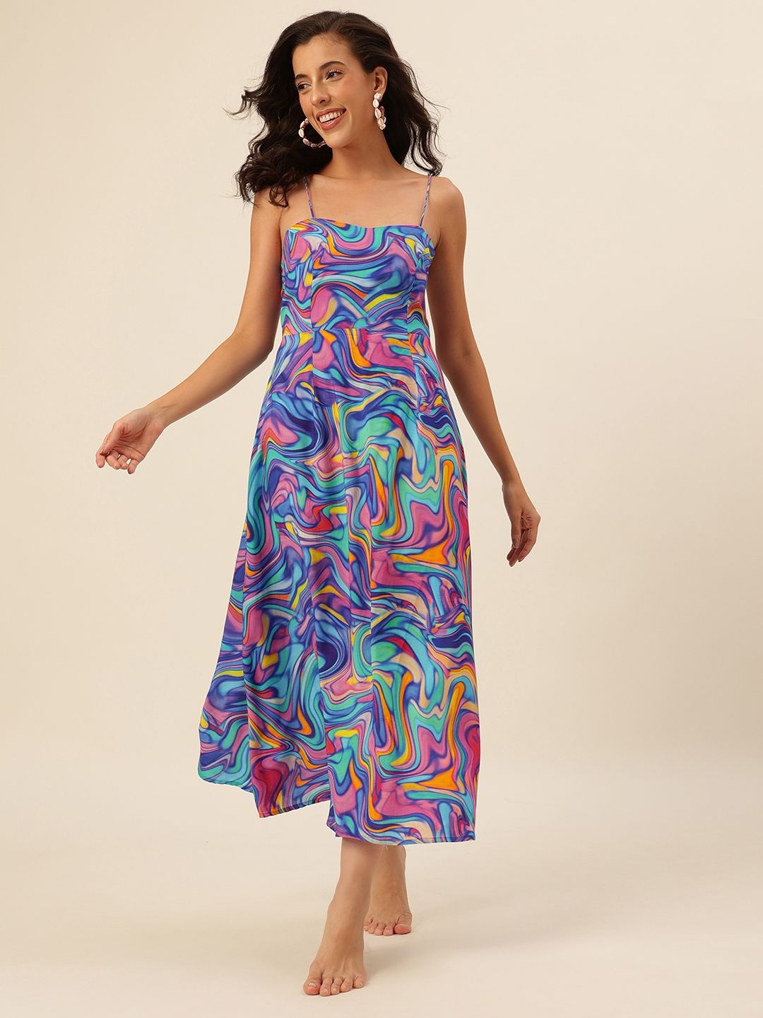 

CUKOO Abstract Printed Georgette A-Line Dress, Blue
