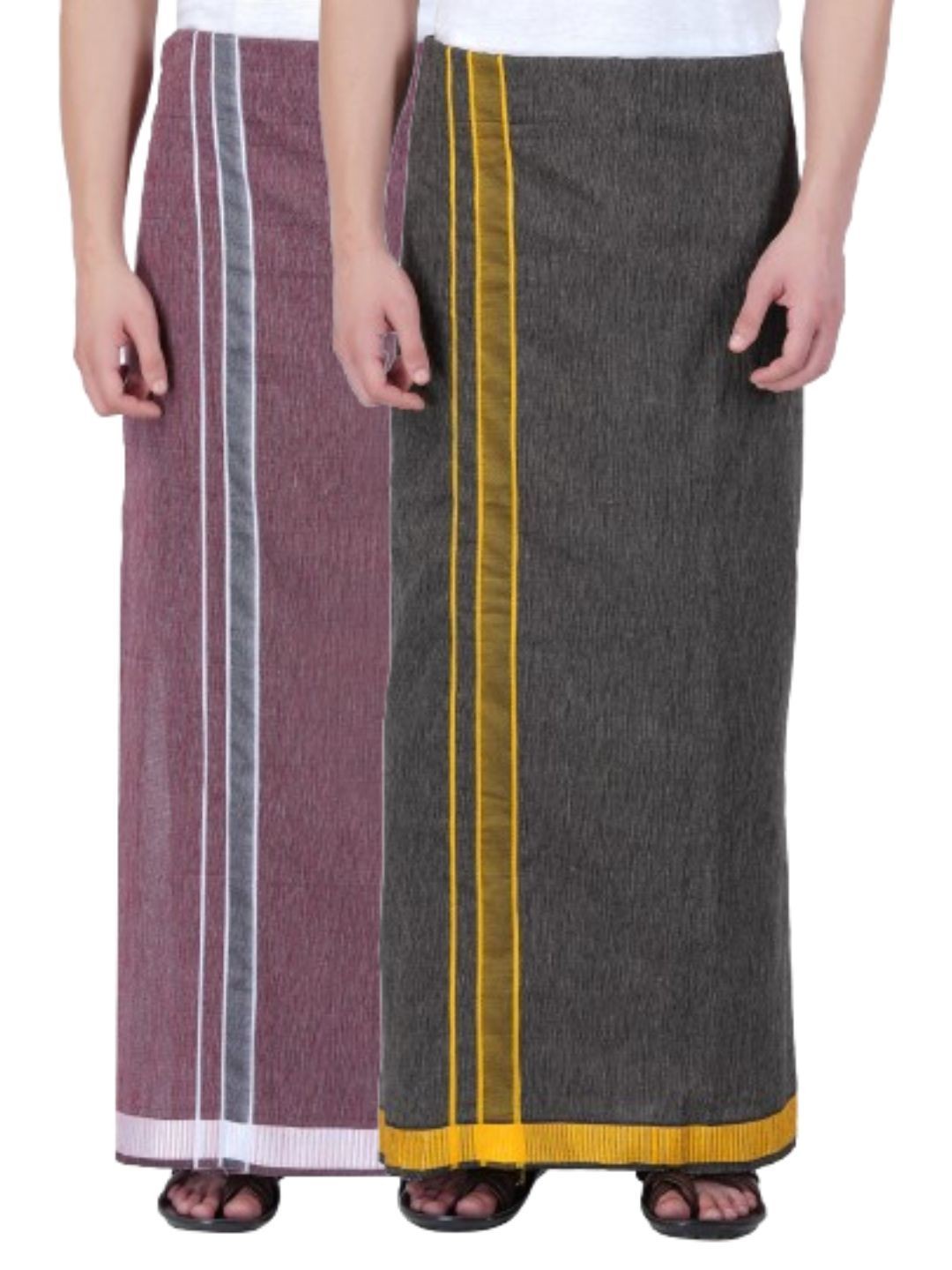 

Ethazh Men Pack of 2 Cotton Dhotis, Purple
