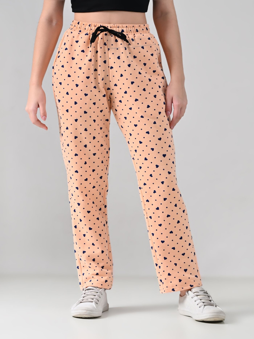 

BAESD Women Printed Mid Rise Fleece Warm Track Pants, Peach