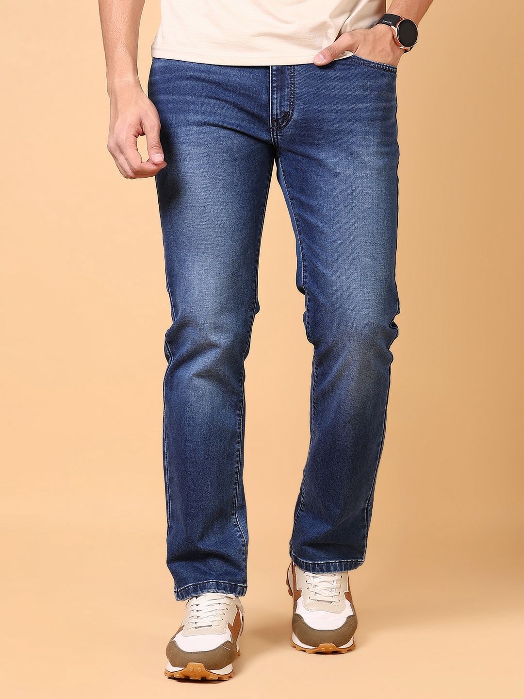 

V-Mart Men Light Fade Stretchable Jeans, Navy blue