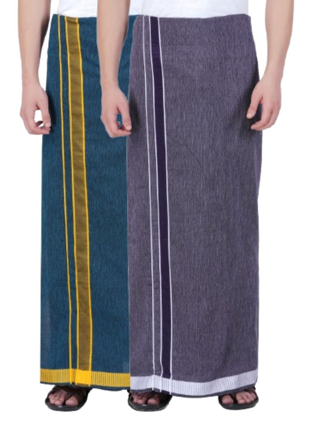 

Ethazh Men Pack of 2 Cotton Dhotis, Teal