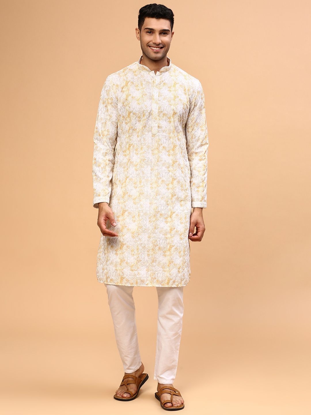 

CS EL Abstract Printed Chikankari Mandarin Collar Cotton Straight Kurta, Yellow