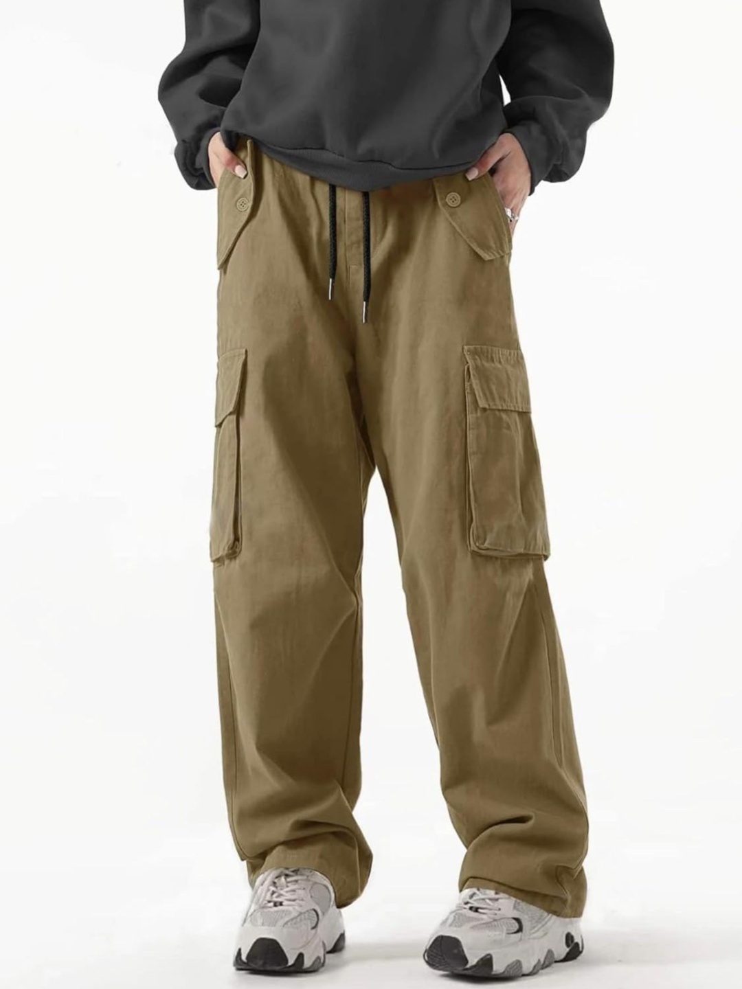 

Fashion2wear Men Ultra Loose Fit Baggy Pure Cotton High-Rise Easy Wash Cargos, Khaki
