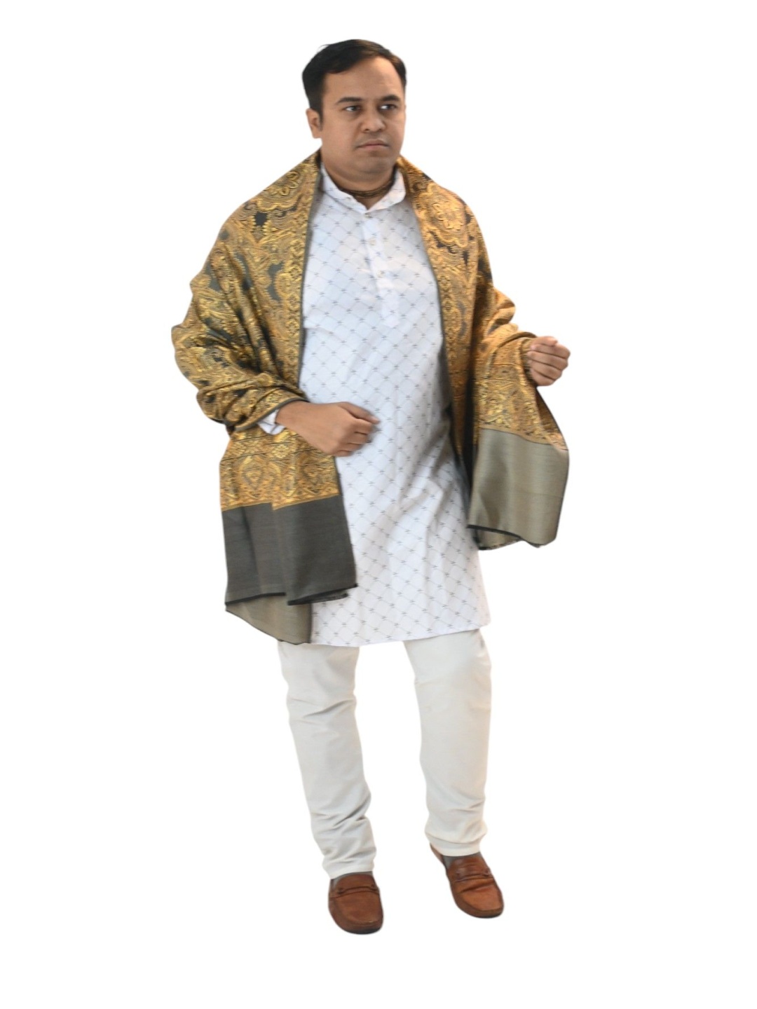 

Vrinde Ethnic Motifs Embroidered Woollen Shawl, Grey