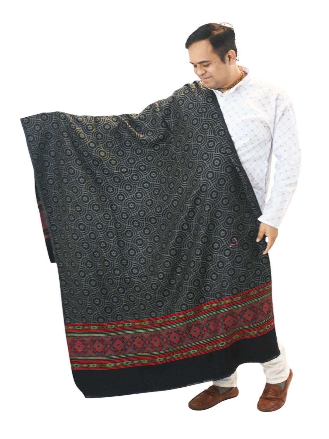 

Vrinde Kashmiri Floral Wooven Design Woollen Shawl, Black