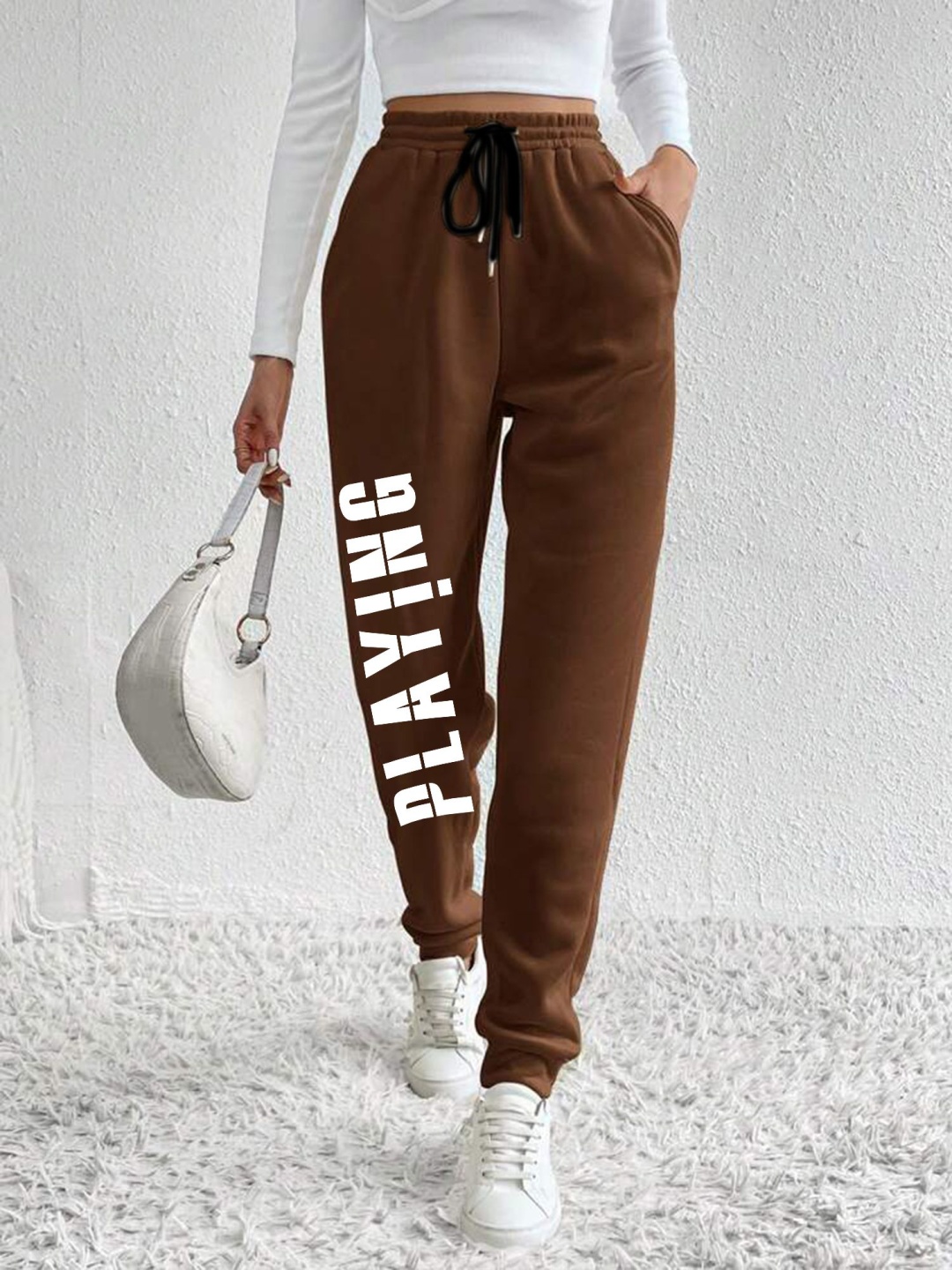 

TABADTOD Women Typography Printed Relaxed Mid-Rise Jogger, Brown