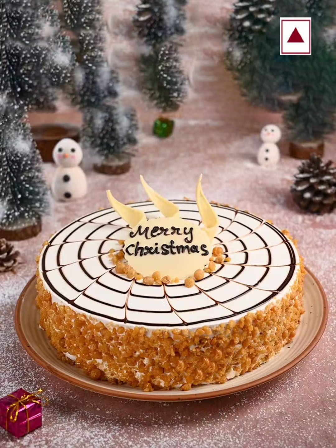 

Floweraura Christmas Wishes Butterscotch Flavour Round Shape Cake-3kg, White